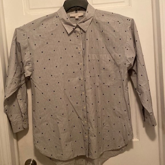 LOFT Other - LOFT Men's Medium Gray/White Stripe W/Navy dot Lg Sl Button Up Shirt NWT